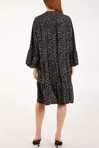 Utcoco Womens 2025 Leopard Print Summer Mini Dress Discale V الرقبة البوق in Kuwait