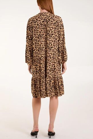 Utcoco Womens 2025 Leopard Print Summer Mini Dress Discale V الرقبة البوق in Kuwait