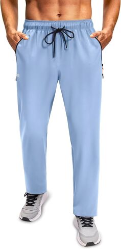 Men's Lightweight Hiking Pants Water Resistant Sweatpants Joggers with Zipper Pockets for Outdoor Workout Travel in Kuwait