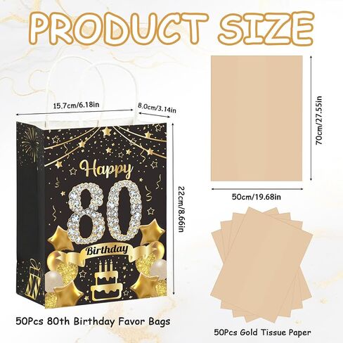 50Pcs 50th Birthday Party Favors Gift Bags Bulk, Black and Gold Happy 50th Gift Candy Wrap Bags with Tissue Paper, Vintage 50th Birthday Decorations Souvenir Bag for Men Women Anniversary Supplies (50th) in Kuwait