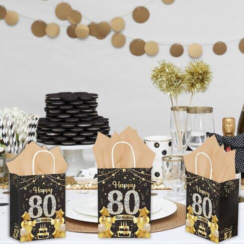 50Pcs 50th Birthday Party Favors Gift Bags Bulk, Black and Gold Happy 50th Gift Candy Wrap Bags with Tissue Paper, Vintage 50th Birthday Decorations Souvenir Bag for Men Women Anniversary Supplies (50th) in Kuwait