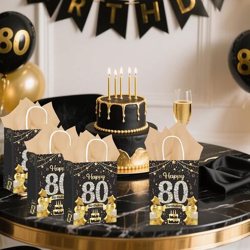 50Pcs 50th Birthday Party Favors Gift Bags Bulk, Black and Gold Happy 50th Gift Candy Wrap Bags with Tissue Paper, Vintage 50th Birthday Decorations Souvenir Bag for Men Women Anniversary Supplies (50th) in Kuwait