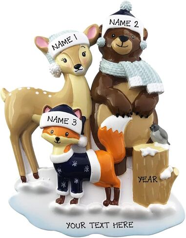 2024 Family of 3 Personalized Christmas Tree Hanging Ornament - Hand Customized Woodland Zoo Animals Fox Reindeer Bear Decorative Ornament (Family of 3) in Saudi Arabia