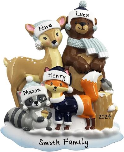 2024 Family of 3 Personalized Christmas Tree Hanging Ornament - Hand Customized Woodland Zoo Animals Fox Reindeer Bear Decorative Ornament (Family of 3) in Saudi Arabia