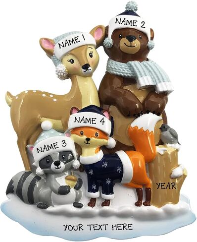 2024 Family of 3 Personalized Christmas Tree Hanging Ornament - Hand Customized Woodland Zoo Animals Fox Reindeer Bear Decorative Ornament (Family of 3) in Saudi Arabia