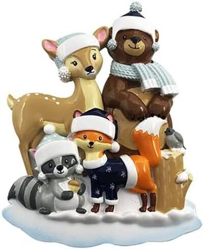 2024 Family of 3 Personalized Christmas Tree Hanging Ornament - Hand Customized Woodland Zoo Animals Fox Reindeer Bear Decorative Ornament (Family of 3) in Saudi Arabia