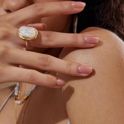 Handcrafted Baroque Pearl Ring, Natural Freshwater Pearl,14k Gold Plated Material, Winding Design, Opening Adjustable in Saudi Arabia