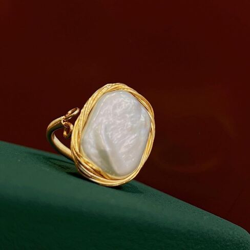 Handcrafted Baroque Pearl Ring, Natural Freshwater Pearl,14k Gold Plated Material, Winding Design, Opening Adjustable in Saudi Arabia