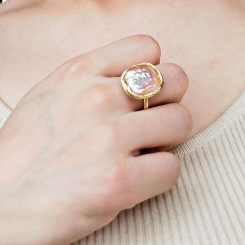 Handcrafted Baroque Pearl Ring, Natural Freshwater Pearl,14k Gold Plated Material, Winding Design, Opening Adjustable in Saudi Arabia