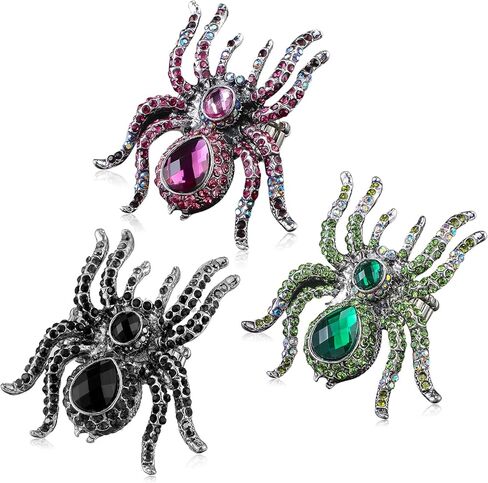 Cunno 3 Pcs Halloween Spider Stretch Ring for Finger Size 6.5 to 9 Colorful Silk Scarf Clasp Elastic Women Men Soft Band Spider Ring for Witch Punk Party Costume Accessories Gift in Saudi Arabia