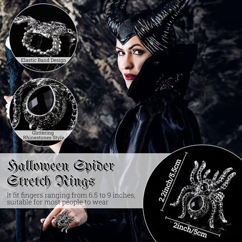 Cunno 3 Pcs Halloween Spider Stretch Ring for Finger Size 6.5 to 9 Colorful Silk Scarf Clasp Elastic Women Men Soft Band Spider Ring for Witch Punk Party Costume Accessories Gift in Saudi Arabia