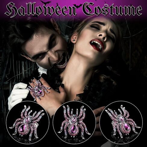 Cunno 3 Pcs Halloween Spider Stretch Ring for Finger Size 6.5 to 9 Colorful Silk Scarf Clasp Elastic Women Men Soft Band Spider Ring for Witch Punk Party Costume Accessories Gift in Saudi Arabia
