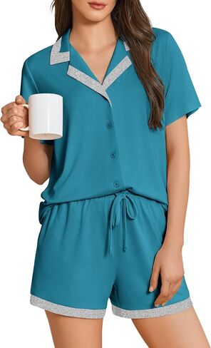 Ekouaer Womens Pajama Sets Short Sleeve Sleepwear Button Down Pjs Soft Comfy Loungewear S-XXL in Saudi Arabia