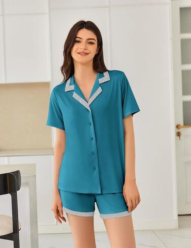 Ekouaer Womens Pajama Sets Short Sleeve Sleepwear Button Down Pjs Soft Comfy Loungewear S-XXL in Saudi Arabia