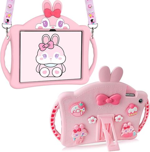 Kids Case for Samsung Galaxy Tab A8 10.5 2022 (SM-X200/X205/X207), with Strap, Cute Rabbit Shock Proof Handle Stand Case(Purple) in Saudi Arabia