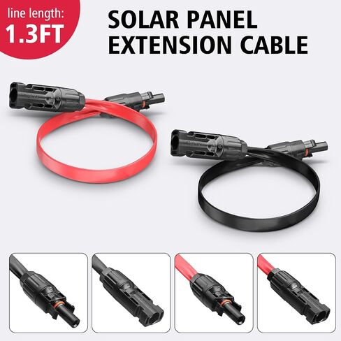 10AWG Super Flat Solar Cable Connector, 50A Photovoltaic Extension Cable Flat Feed Through Balcony Door and Window Solar Power Wire for Solar Panel RV Boats Household Energy System 1.3FT in Saudi Arabia