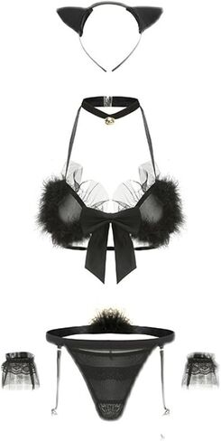 Lingerie for Women Sexy Sheer Role Play Costume with Adjustable Tail Accessory Open-Back Design,Cosplay Outfit in Saudi Arabia