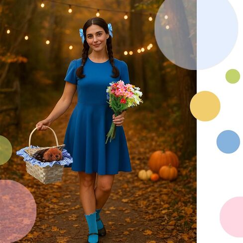 مجموعة أزياء Jenpen Halloween للنساء ، كتاب قصص سلة النزهة المصغرة مع الكلب الفخم ، جوارب الشعر الأزرق ، in Saudi Arabia