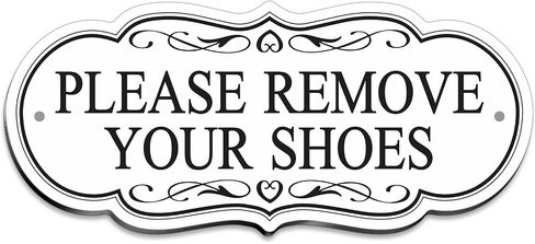 Please Remove Your Shoes Sign – 8x3.5 Inch Elegant Acrylic Door Sign, Waterproof, Self-Adhesive and Pre-Drilled Mounting, Black/Gold/White, for Entryway, Home, Office (Black) in Saudi Arabia