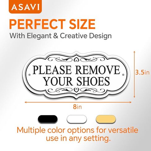 Please Remove Your Shoes Sign – 8x3.5 Inch Elegant Acrylic Door Sign, Waterproof, Self-Adhesive and Pre-Drilled Mounting, Black/Gold/White, for Entryway, Home, Office (Black) in Saudi Arabia
