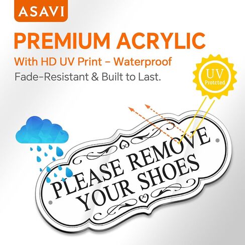 Please Remove Your Shoes Sign – 8x3.5 Inch Elegant Acrylic Door Sign, Waterproof, Self-Adhesive and Pre-Drilled Mounting, Black/Gold/White, for Entryway, Home, Office (Black) in Saudi Arabia