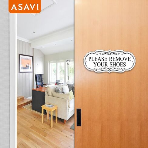 Please Remove Your Shoes Sign – 8x3.5 Inch Elegant Acrylic Door Sign, Waterproof, Self-Adhesive and Pre-Drilled Mounting, Black/Gold/White, for Entryway, Home, Office (Black) in Saudi Arabia
