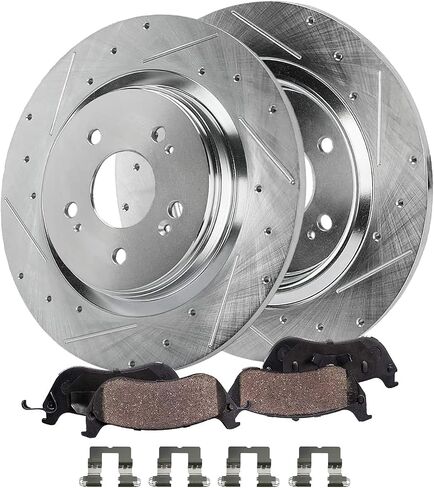Detroit Axle - Rear Brake Kit for 2018-2022 Honda Odyssey Drilled and Slotted Disc Brake Rotors Ceramic Brakes Pads with Hardware 2019 2020 2021 Replacement : 12.99" inch Rotors in Saudi Arabia
