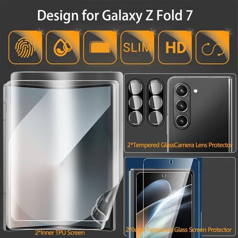 واقي شاشة الخصوصية لـ Samsung Galaxy Z Fold 6 ، 2 من الزجاج الأمامي المضاد للتجسس + 2 أفلام TPU مرنة داخلية + 2 حماية من عدسات الكاميرا لا فقاعة ، مضاد للقرعة ، ديفر in Kuwait
