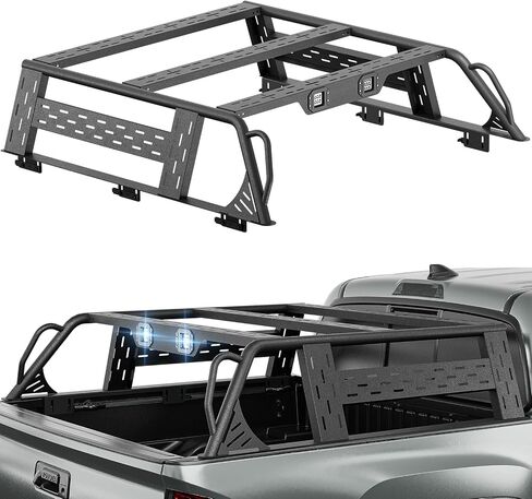 for Tacoma Ladder Bed Rack 16.7" High Overland Truck Full-Size Cargo Racks with 2 Led Lights Compatible for 2016-2025 Toyota Tacoma with Bed Rails, Heavy Duty 1000 LBS Truck Rear Cross Bars in Kuwait