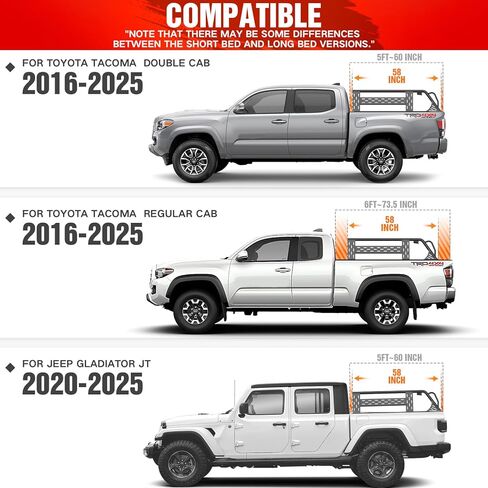 for Tacoma Ladder Bed Rack 16.7" High Overland Truck Full-Size Cargo Racks with 2 Led Lights Compatible for 2016-2025 Toyota Tacoma with Bed Rails, Heavy Duty 1000 LBS Truck Rear Cross Bars in Kuwait