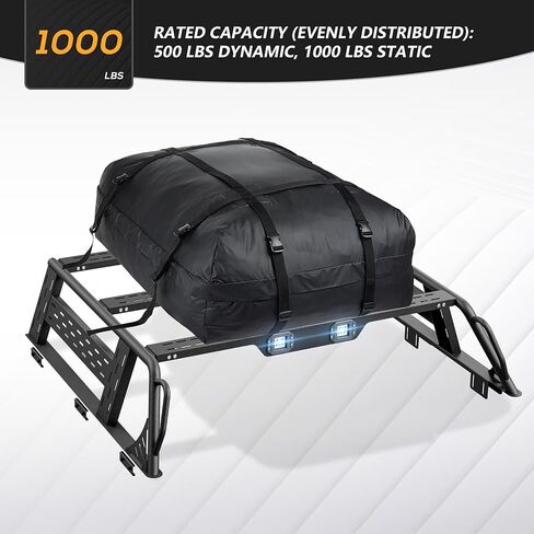 for Tacoma Ladder Bed Rack 16.7" High Overland Truck Full-Size Cargo Racks with 2 Led Lights Compatible for 2016-2025 Toyota Tacoma with Bed Rails, Heavy Duty 1000 LBS Truck Rear Cross Bars in Kuwait