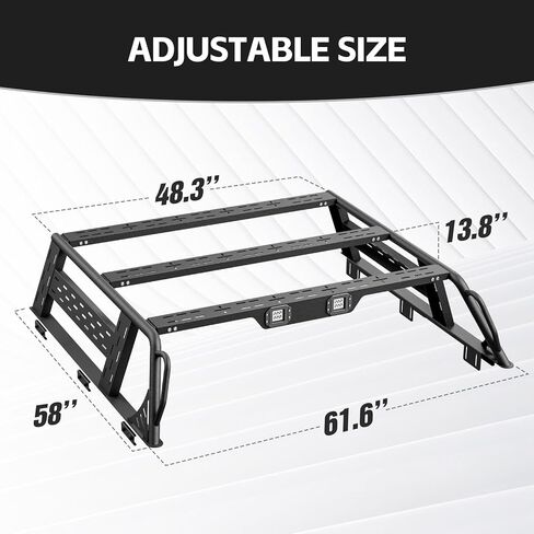 for Tacoma Ladder Bed Rack 16.7" High Overland Truck Full-Size Cargo Racks with 2 Led Lights Compatible for 2016-2025 Toyota Tacoma with Bed Rails, Heavy Duty 1000 LBS Truck Rear Cross Bars in Kuwait