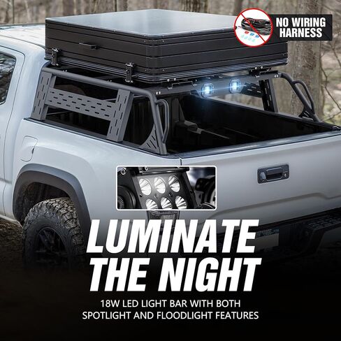 for Tacoma Ladder Bed Rack 16.7" High Overland Truck Full-Size Cargo Racks with 2 Led Lights Compatible for 2016-2025 Toyota Tacoma with Bed Rails, Heavy Duty 1000 LBS Truck Rear Cross Bars in Kuwait