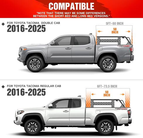 for Tacoma Ladder Bed Rack 16.7" High Overland Truck Full-Size Cargo Racks with 2 Led Lights Compatible for 2016-2025 Toyota Tacoma with Bed Rails, Heavy Duty 1000 LBS Truck Rear Cross Bars in Kuwait