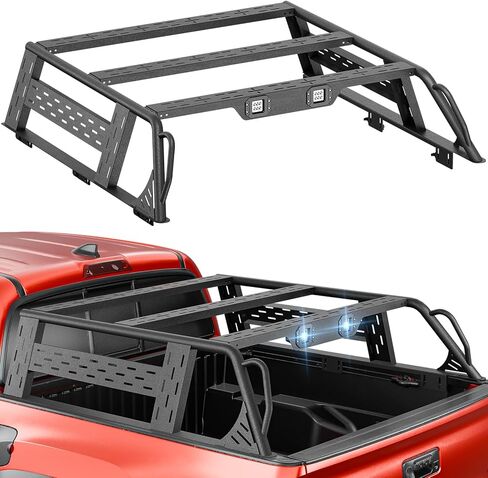 for Tacoma Ladder Bed Rack 16.7" High Overland Truck Full-Size Cargo Racks with 2 Led Lights Compatible for 2016-2025 Toyota Tacoma with Bed Rails, Heavy Duty 1000 LBS Truck Rear Cross Bars in Kuwait
