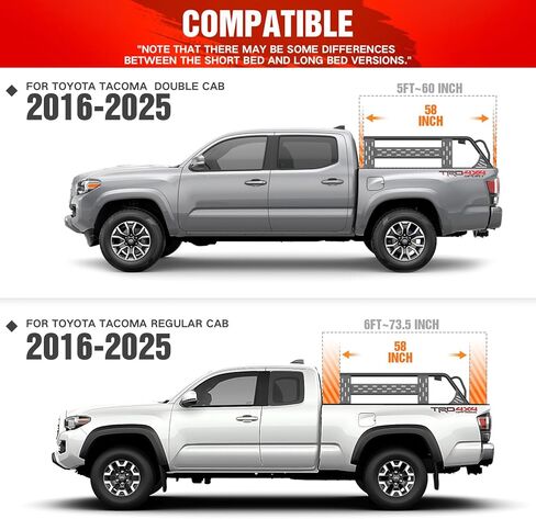 for Tacoma Ladder Bed Rack 16.7" High Overland Truck Full-Size Cargo Racks with 2 Led Lights Compatible for 2016-2025 Toyota Tacoma with Bed Rails, Heavy Duty 1000 LBS Truck Rear Cross Bars in Kuwait