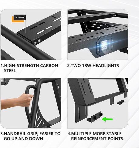 for Tacoma Ladder Bed Rack 16.7" High Overland Truck Full-Size Cargo Racks with 2 Led Lights Compatible for 2016-2025 Toyota Tacoma with Bed Rails, Heavy Duty 1000 LBS Truck Rear Cross Bars in Kuwait
