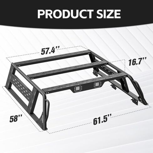 for Tacoma Ladder Bed Rack 16.7" High Overland Truck Full-Size Cargo Racks with 2 Led Lights Compatible for 2016-2025 Toyota Tacoma with Bed Rails, Heavy Duty 1000 LBS Truck Rear Cross Bars in Kuwait