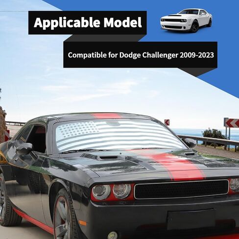 Voodonala لـ Dodge Challenger 2009-2024 Front Windshield Sunshade Cover متوافق مع Dodge Challenger 2009-2024 (مع نمط علم الولايات المتحدة) in Saudi Arabia