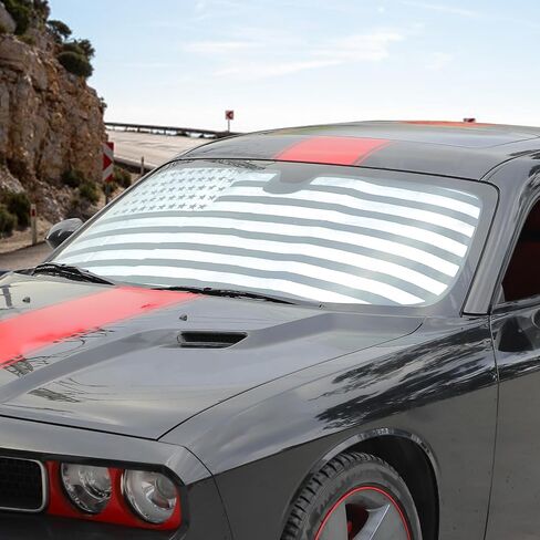 Voodonala لـ Dodge Challenger 2009-2024 Front Windshield Sunshade Cover متوافق مع Dodge Challenger 2009-2024 (مع نمط علم الولايات المتحدة) in Saudi Arabia