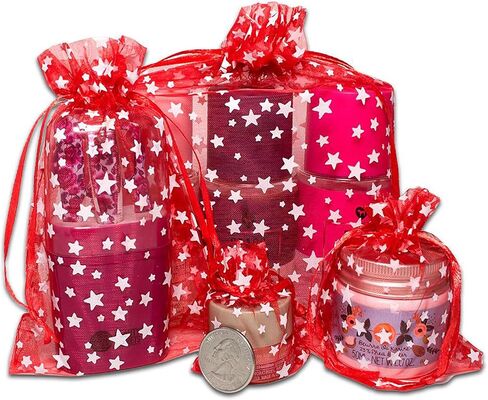 100-Pack 6x8 Sheer Organza Drawstring Gift Bags (Large) - Metallic Stars (Navy/White) - Wedding Party Favors, Jewelry, Candy, Treats Mesh Pouch by The Display Guys in Kuwait
