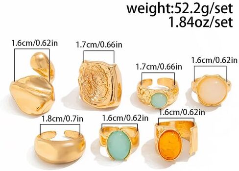 Vintage Crystal Gemstone Rings Set Chunky Statement Gold Rings with Big Large Gem Stone Boho Bohemian Hippie Antique Cocktail Ring Jewelry for Women in Kuwait