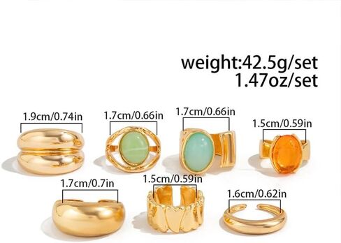 Vintage Crystal Gemstone Rings Set Chunky Statement Gold Rings with Big Large Gem Stone Boho Bohemian Hippie Antique Cocktail Ring Jewelry for Women in Kuwait