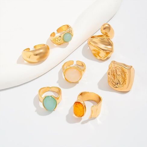 Vintage Crystal Gemstone Rings Set Chunky Statement Gold Rings with Big Large Gem Stone Boho Bohemian Hippie Antique Cocktail Ring Jewelry for Women in Kuwait