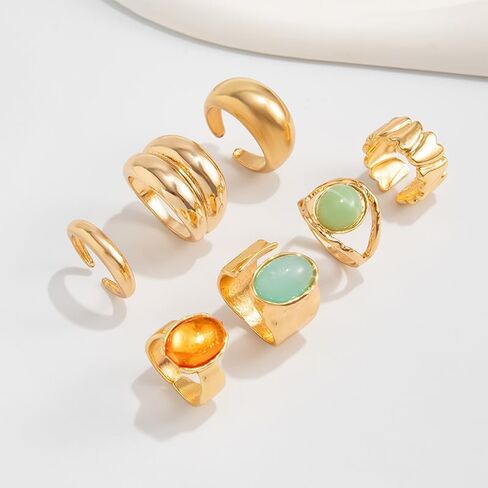 Vintage Crystal Gemstone Rings Set Chunky Statement Gold Rings with Big Large Gem Stone Boho Bohemian Hippie Antique Cocktail Ring Jewelry for Women in Kuwait