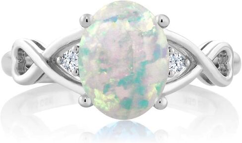Gem Stone King 925 Sterling Silver Cabochon White Simulated Opal Ring For Women | 0.69 Cttw | Oval 9X7MM | Gemstone Birthstone | Available In Size 5, 6, 7, 8, 9 in Saudi Arabia