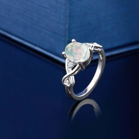 Gem Stone King 925 Sterling Silver Cabochon White Simulated Opal Ring For Women | 0.69 Cttw | Oval 9X7MM | Gemstone Birthstone | Available In Size 5, 6, 7, 8, 9 in Saudi Arabia