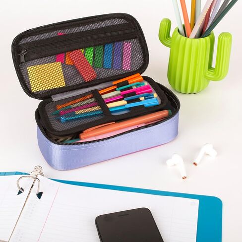 Five Star Pencil Pouch, Pen Case, Storage Organizer for School Supplies Earbuds Chargers Cables Makeup, High-Capacity, Fits 3 Ring Binder, Lilac Berry (500211F-ECM) in Kuwait