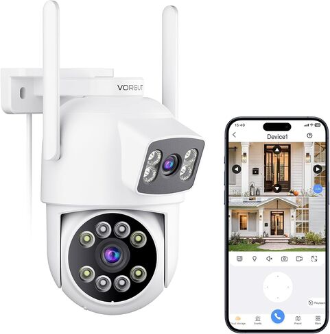 Security Camera Outdoor Wireless, Dual Lens 2K (3MP+3MP) 355° PTZ Home Security WiFi Camera Outside Surveillance Indoor, 2.4G WiFi, PIR Human Detection, Auto Tracking, Color Night Vision, Black in Saudi Arabia