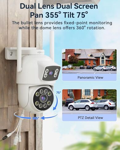 Security Camera Outdoor Wireless, Dual Lens 2K (3MP+3MP) 355° PTZ Home Security WiFi Camera Outside Surveillance Indoor, 2.4G WiFi, PIR Human Detection, Auto Tracking, Color Night Vision, Black in Saudi Arabia